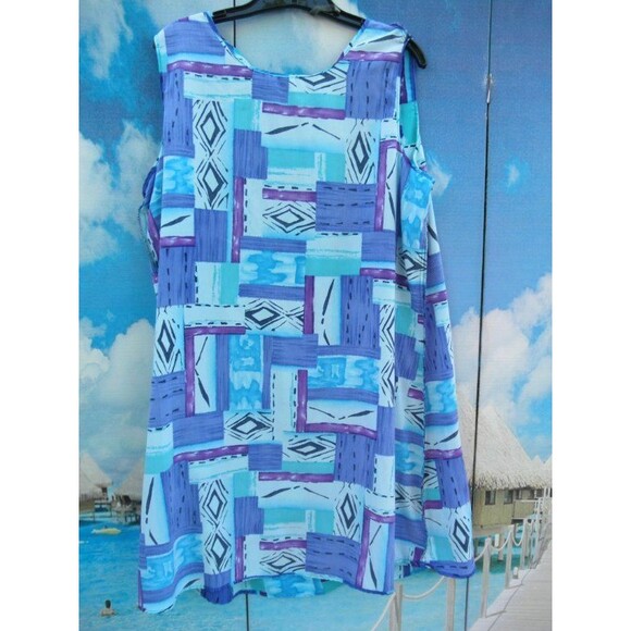 NEW by L.A.N.Y, SLEEVELESS DRESS,BLUE MULTI-COLOR PLUS SIZE 1X (MADE IN THE USA) - Picture 10 of 11